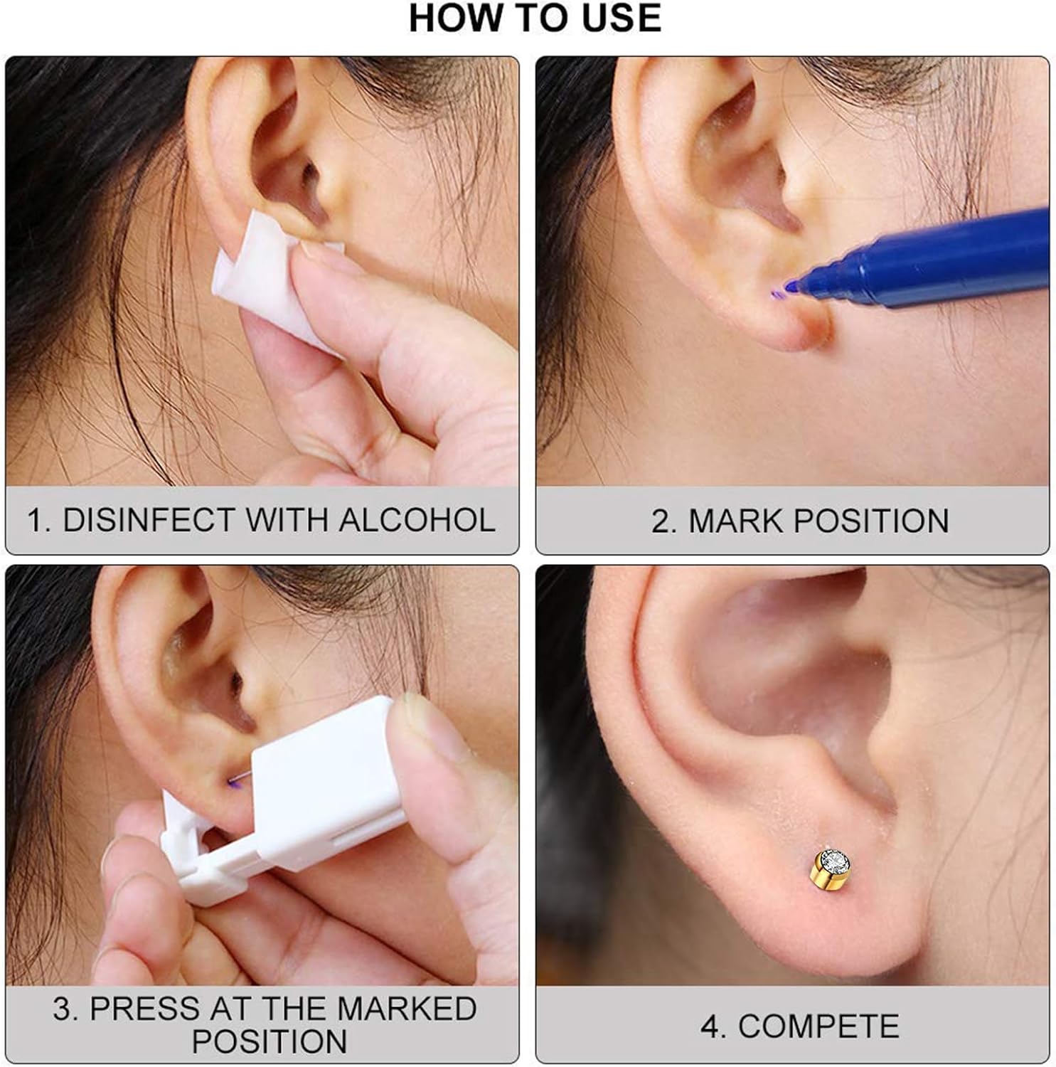 Ear Piercing Kits, Disposable Ear Piercing Gun Preloaded CZ Earring Studs image 5