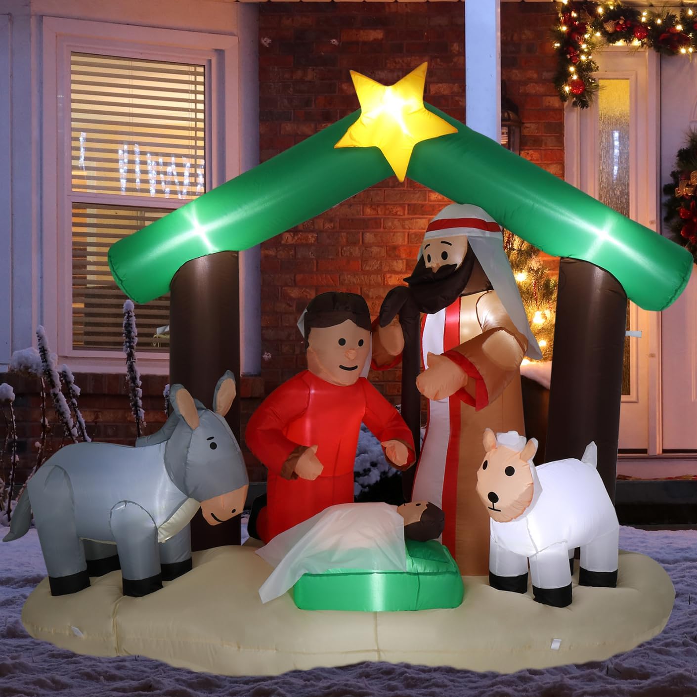 6 ft Christmas Inflatable Nativity Garden Jesus Decoration, Christmas Inflatables with 8 Lamps, Christmas Inflatable Outdoor Decoration for Holiday Party Front Yard Lawn Garden Decor