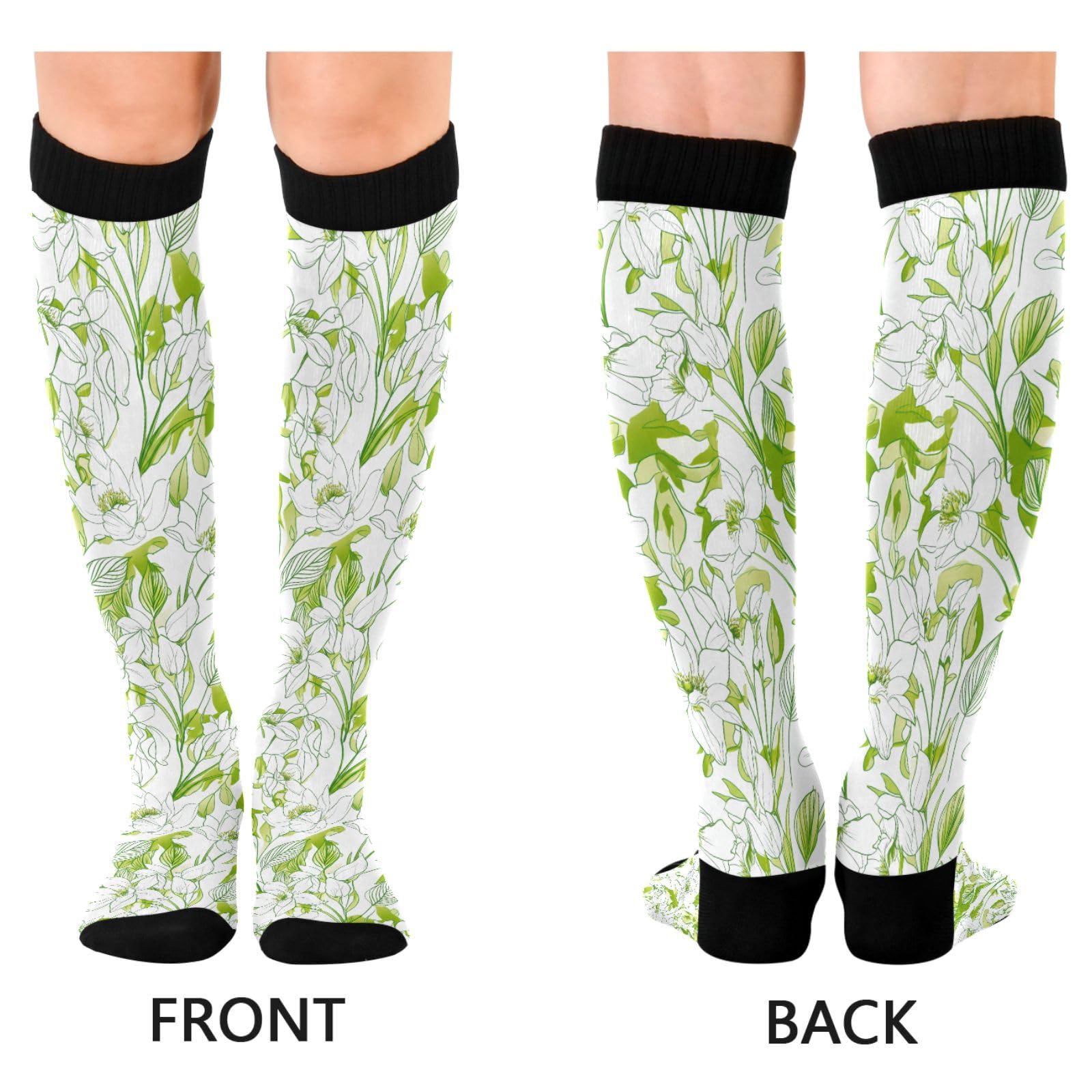 Wassud Floral Pattern Compression Socks for Women and Men 20-30 mmHg Knee High Socks for Nurses Travel Socks 2 Pair