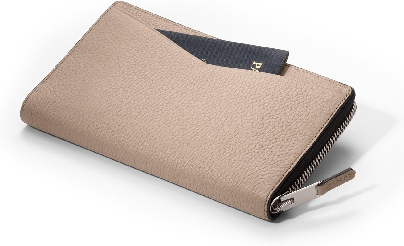 Leather travel wallet by GILBANO. Luxury document case perfect for passport, credit cards, mobile phone and coins. Ideal for professionals and business traveller - KINGS (taupe)