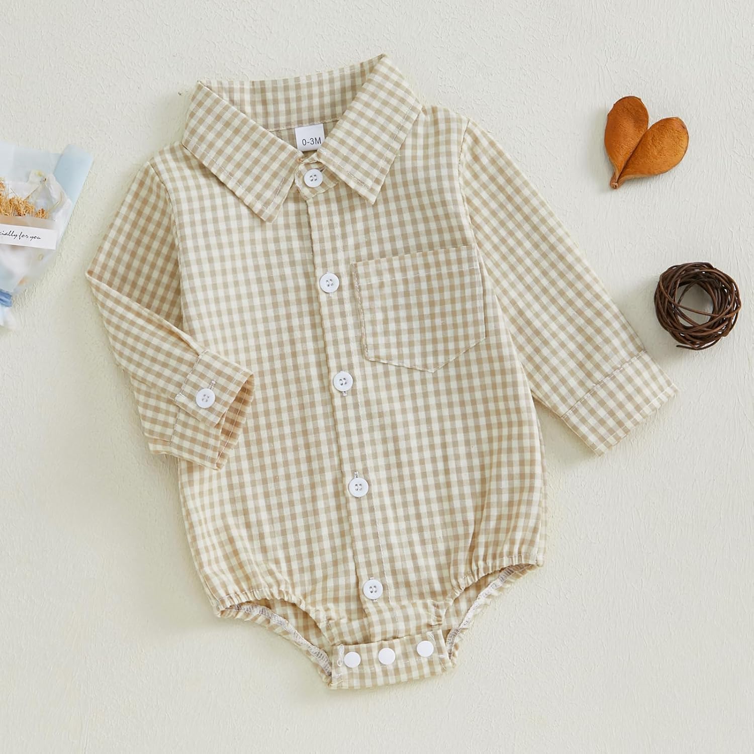 Douhoow Baby Plaid Romper Boys Girls Button Down Bodysuit Long Sleeve Lapel Neck Tops Fall Winter Festival Clothes - Image 2