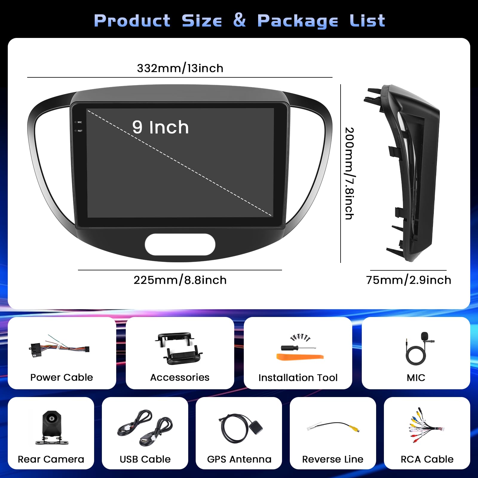 Hikity 4+128G 9" Autoradio Android pour Hyundai I10 2007-2013 | Incell Écran Tactile Wireless Carplay Autoradio 2 DIN GPS Navi Bluetooth 5.0 WiFi FM/RDS Caméra de Recul EQ 4+128G