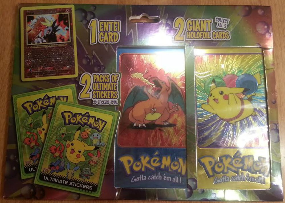Pokemon Card - Vintage Set - Includes 1 Entei Card, 2 Packs Ultimate Stickers, 2 Giant Holofoil Cards