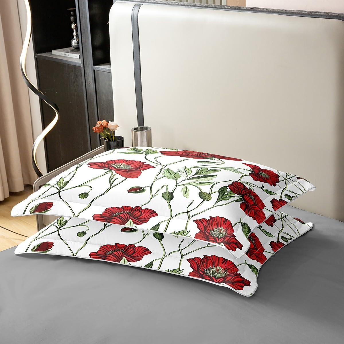 Loussiesd Kinder Mohnblume Baumwolle Bettwäsche Set 135x200cm Frühling Floral Blume Betten Set für Mädchen Jungen Natur Thema Bettbezug Set Home Dekor,1 Bettbezug mit 1 Kissenbezug