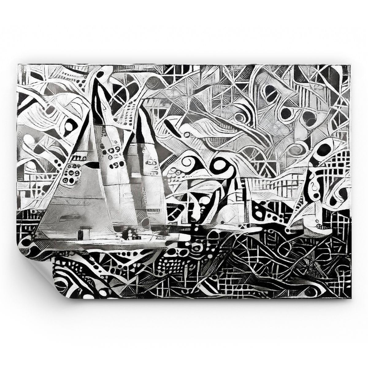 Carta da Parati Vinile in TNT 400x280 cm Astratto Bianco e Nero 3479 WF2