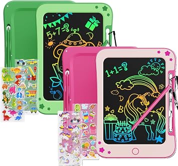 TEKFUN Toddler Kids Toys Gifts - 8.5 Inch LCD Writing Tablet Kids Doodle Board with Stickers Colorful Drawing Tablet, Kids Birthday Gifts Toys for 3 4 5 6 7 Years Old Girls Pink Green