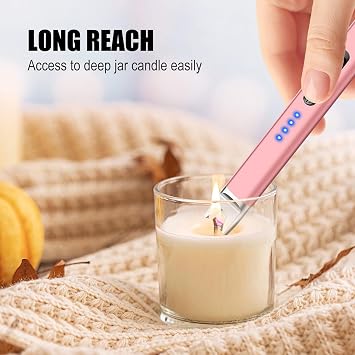 LcFun 4 Pack Candle Lighter Electric USB Rechargeable Plasma Arc Lighter with Safety Lock, Windproof Flameless Long Matches for Candle, Grill, BBQ, Camping Gifts for Women