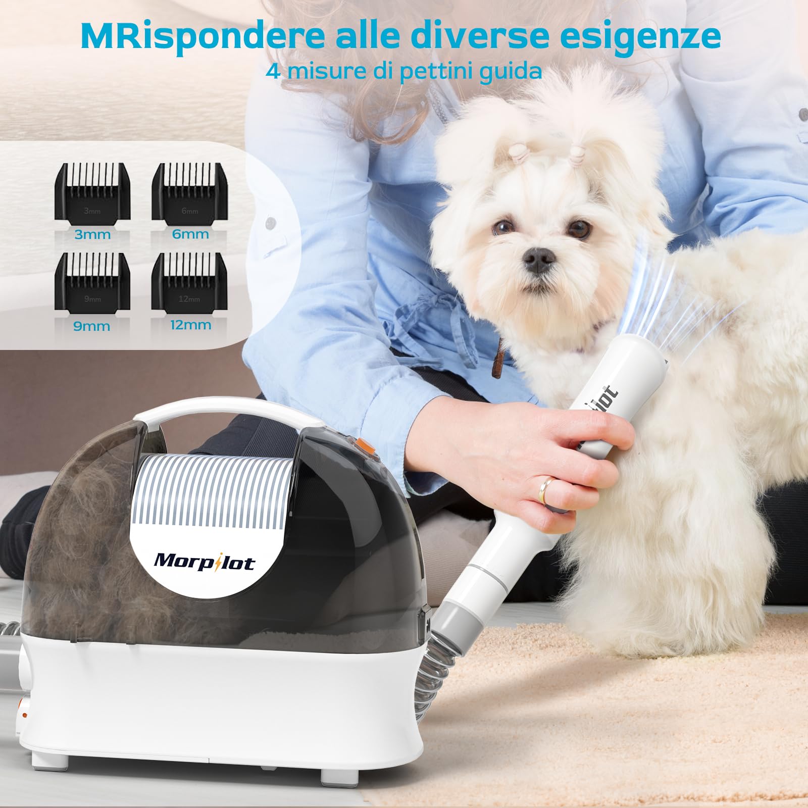 Morpilot Tosatrice per cani con aspirapolvere, super aspirazione con 12000 Pa aspira il 99,99% dei peli di animali domestici