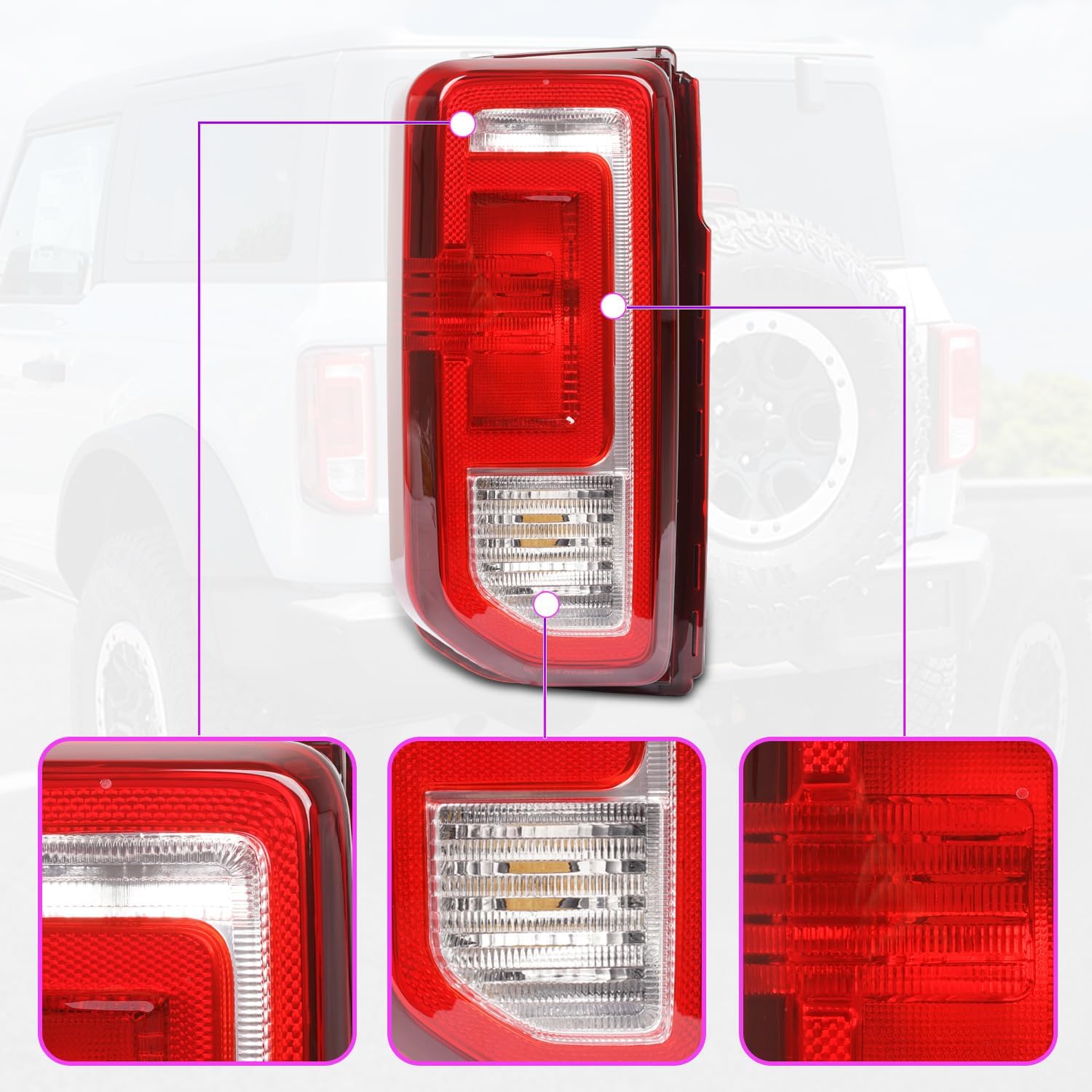 Archaic OE Style Tail Lights for Ford Bronco 2021-2024(Halogen Only), Rear Lamps for Bronco, LH Left Driver Side Taillights (No Bulbs)