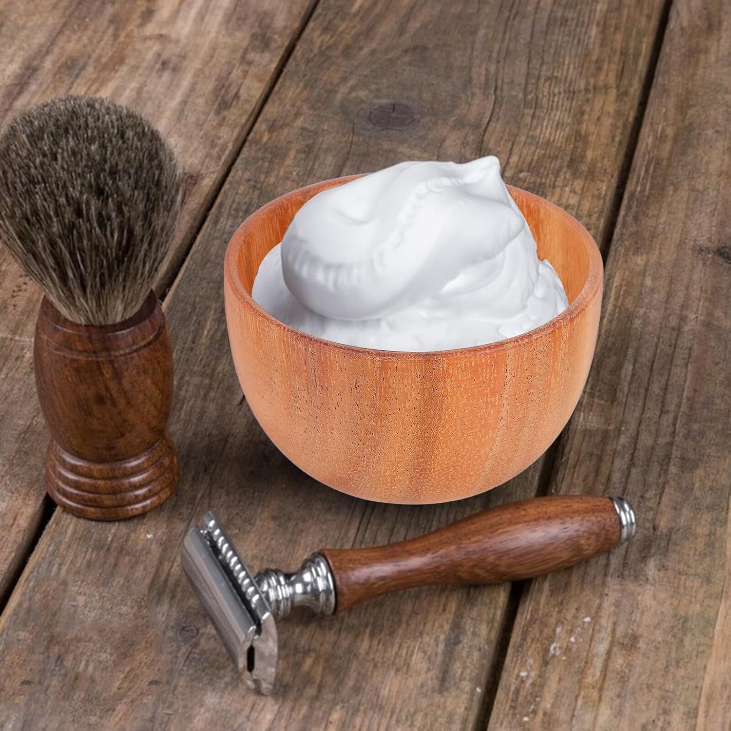 LABRIMP Wood Shaving Bowl Beard Bubble Bowl Small Reusable Shave Soap Dish for Men Facial Lathering Soap Accessory