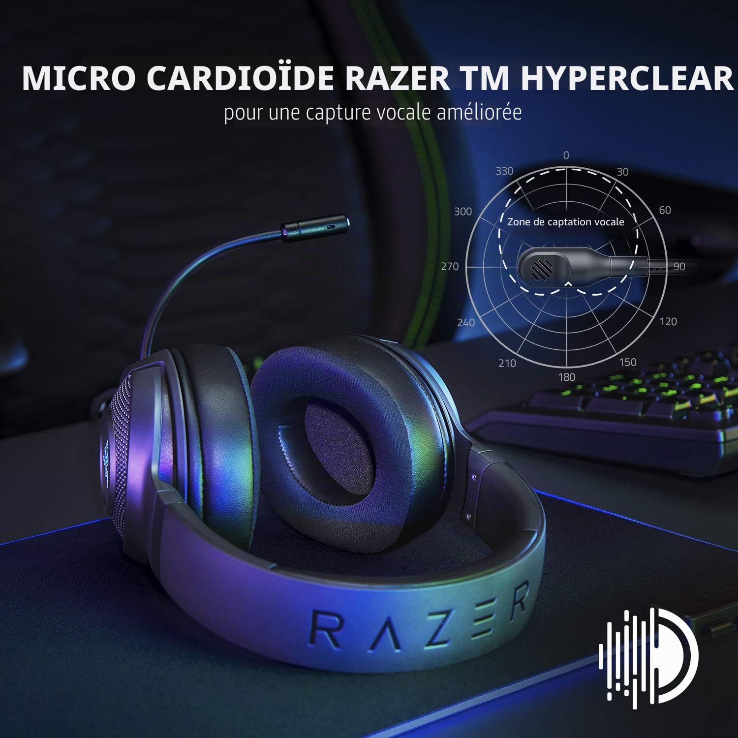 Razer Kraken V3 X Casque de Gaming : Son Surround 7.1 - Pilotes Triforce 40 mm - Micro cardioïde Pliable HyperClear - Éclairage Chroma RVB - pour PC - Noir Classique