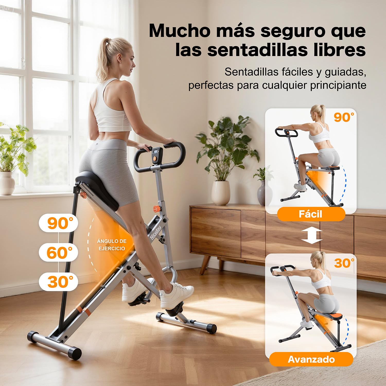 Niceday 4-en-1 Máquina de Sentadillas, Entrenamiento de Abdomen, Glúteos y Piernas, Equipo Fitness para Casa Plegable, Máquina Abdominales para Tonificación Muscular y Quema Rápida de Grasa del Core