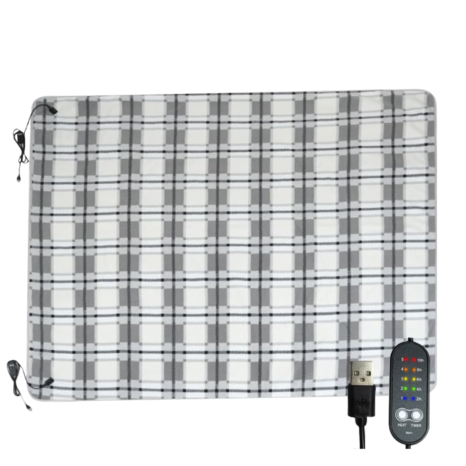 Heated Throw Blanket Electric Plaid, Portable Heated Throw Blanket Cordless with 5-Positio...