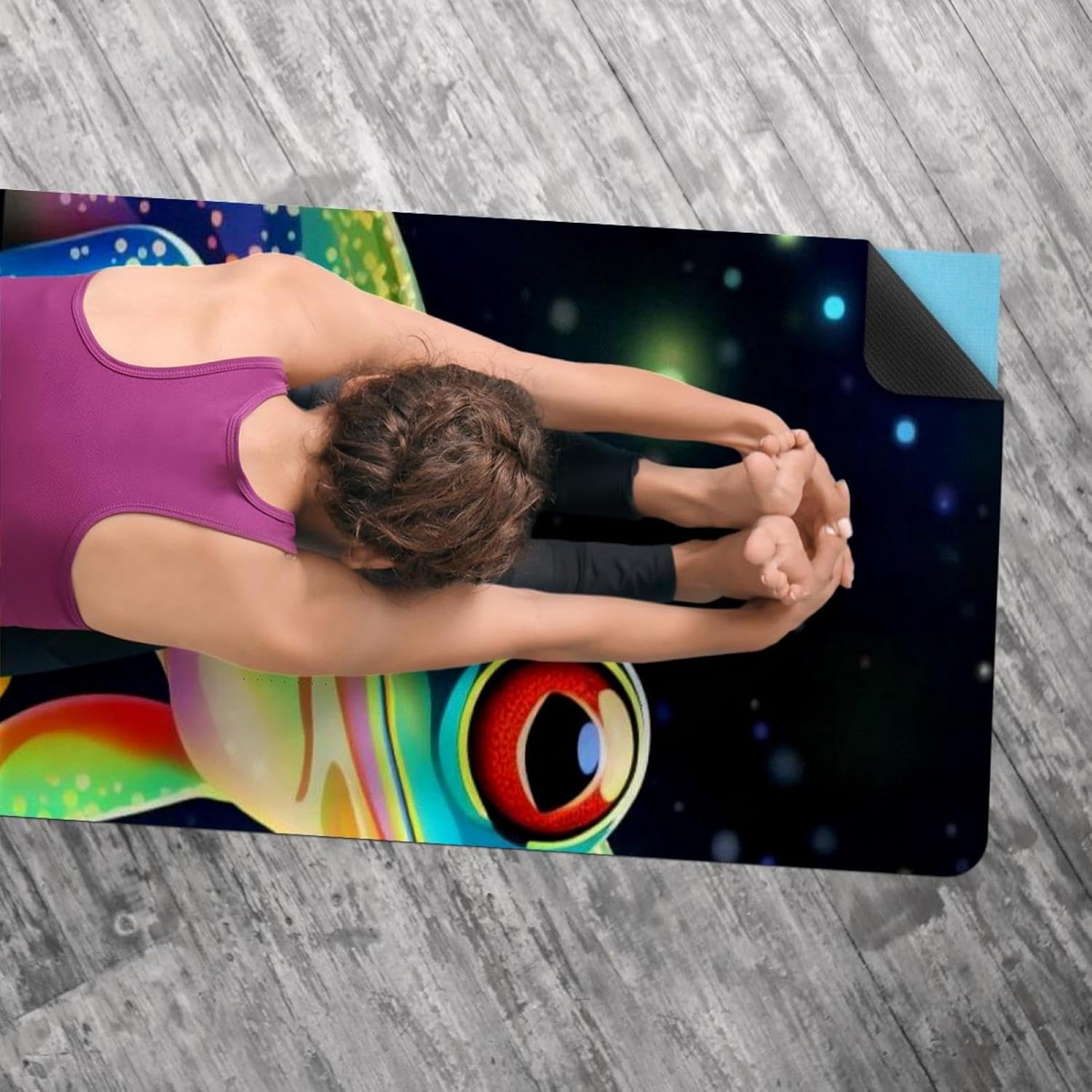 Yoga Towel, Galaxy Frog Pattern Non Slip Sweat Absorbent Hot Yoga Mat Towel for Hot Yoga, Pilates and Fitness - 72.8" x 26.8"