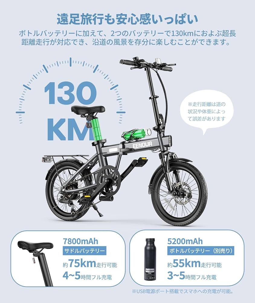 電動自転車 C1 電動アシスト自転車 折り畳み式 16インチ 最大130km走行 Amazon | EENOUR 電動自転車 C1 電動アシスト自転車 折り畳み式