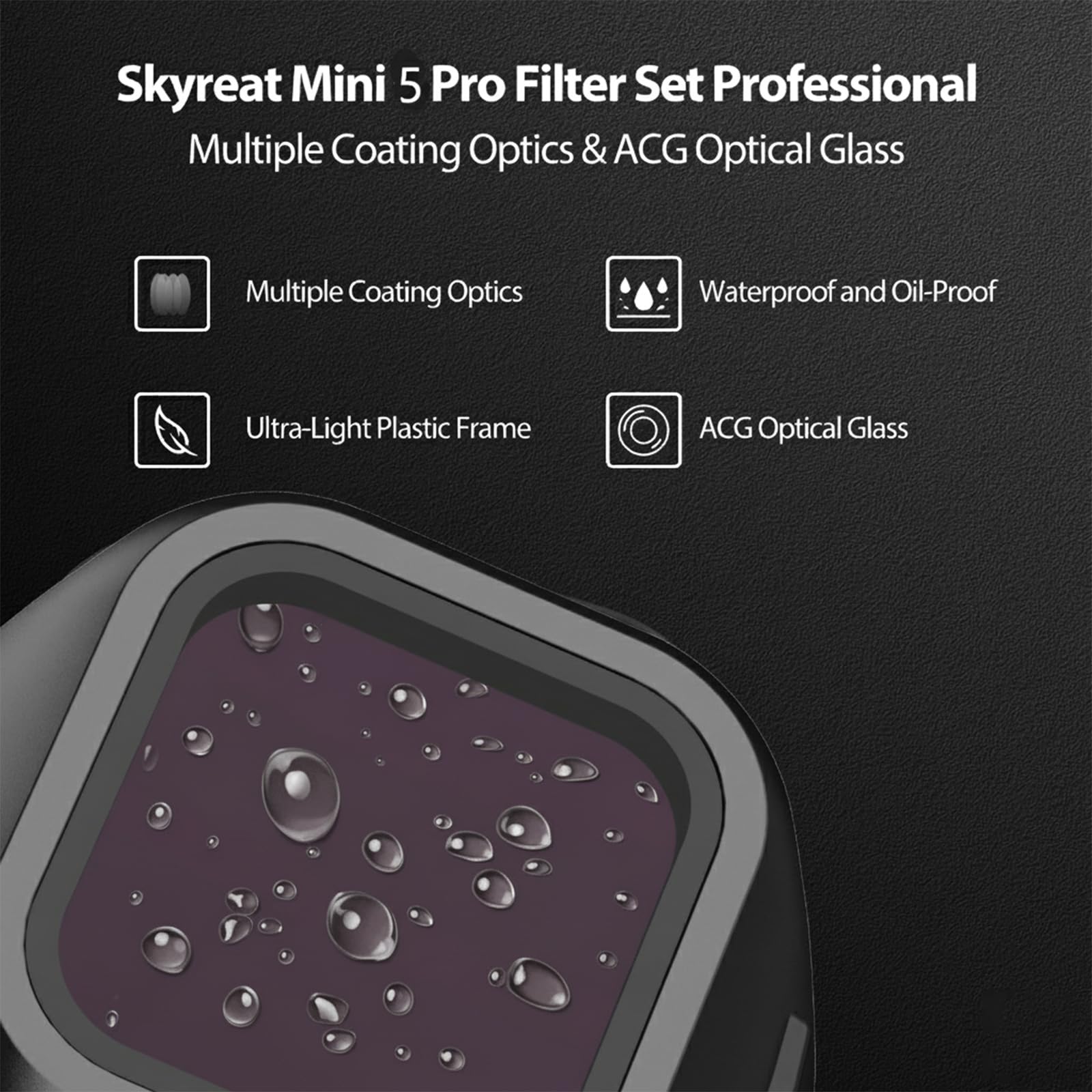 Skyreat Zestaw filtrów Mini 5 Pro, obiektyw aparatu z filtrem UV, zestaw 4 filtrów, kompatybilny z akcesoriami DJI Mini 5 Pro (UV ND4 ND16 ND64), wersja z tworzywa sztucznego