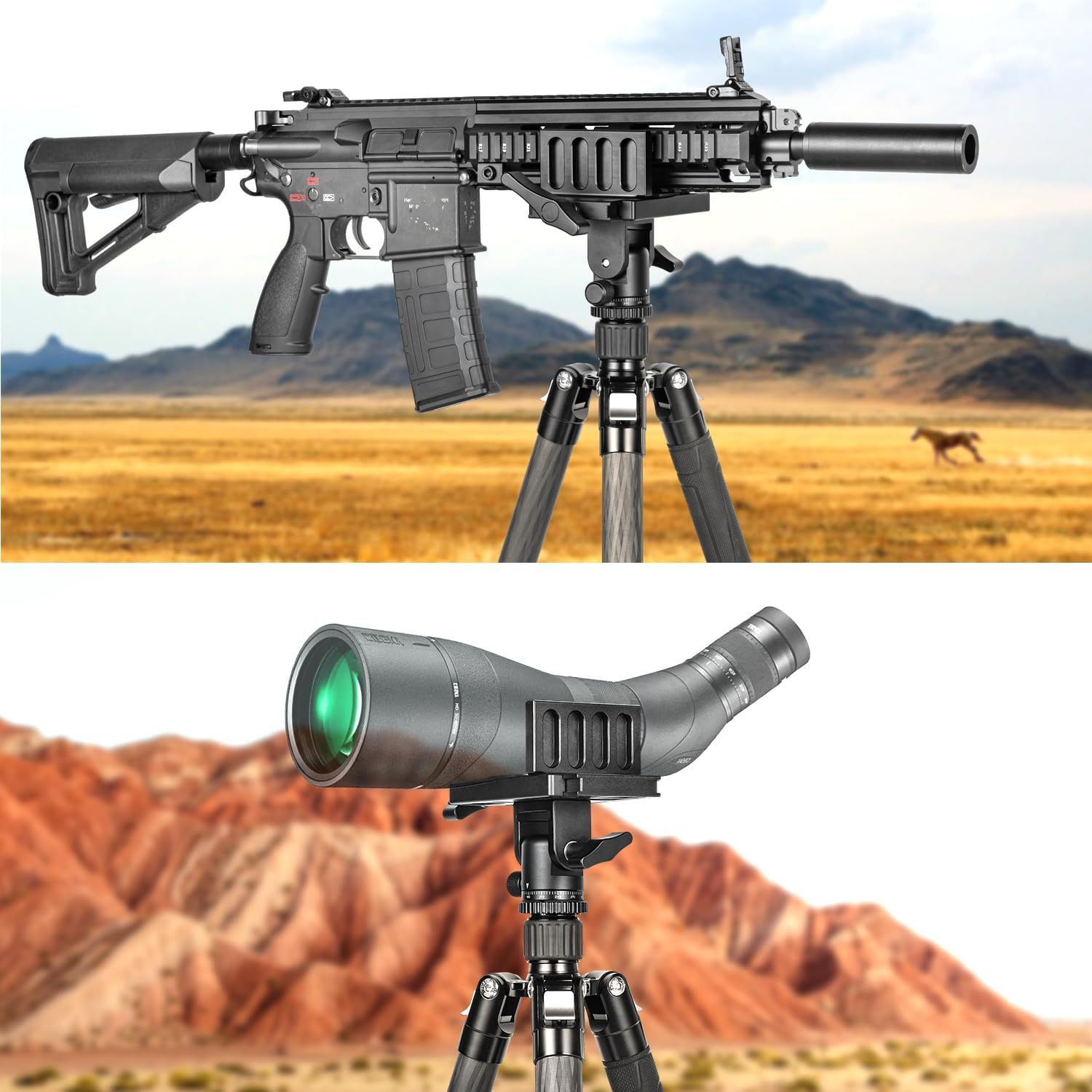 Shooting Saddle for Hunting Tripod, Rifle Saddle Tripod Head with 360° Horizontal Rotation & 90° Tilt, Shooting Stick Gun Rifle Rest Mount Adapter for Shooting and Hunting