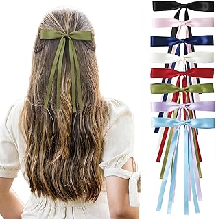 8 Pcs Hair Ribbon Colorful Hair Bows for Women Barrettes Clips with Long...