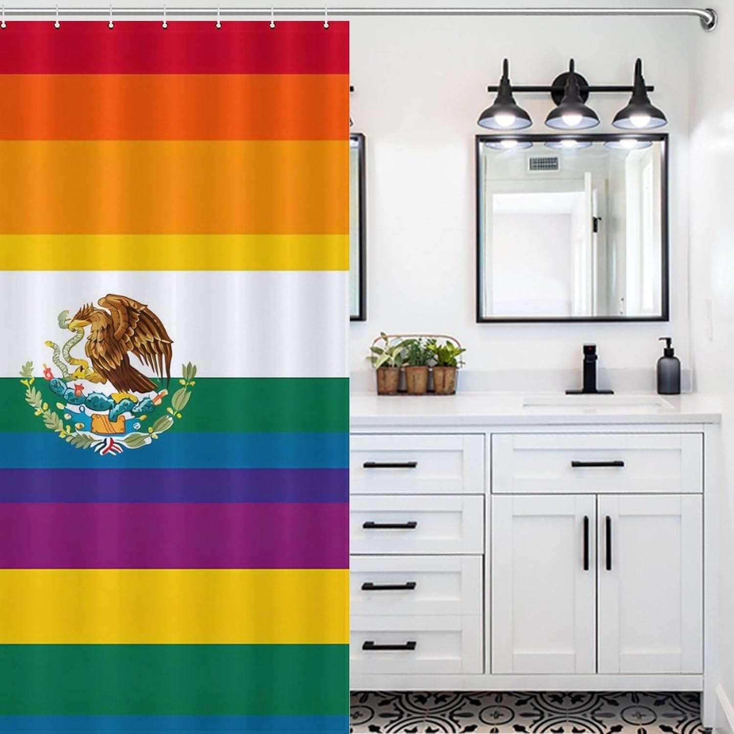 Mexico Rainbow Flag Gay Shower Curtain 46.85x70.87Inch（119x180cm） Polyester Bath Curtain Shower Curtains Printed Decorative