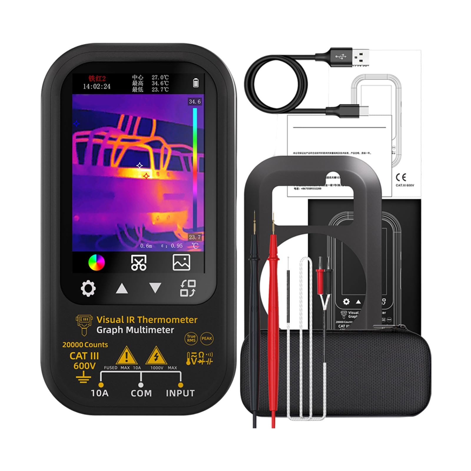 Imaging Multimeter Thermometers with Accurate Thermal Display and Data Storage Capability Thermal Imaging Camera Multimeter