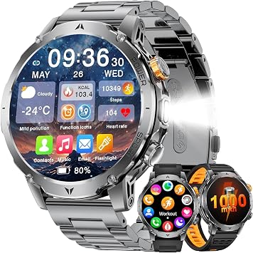 LIGE Smart Watches for Men,1.7" Smartwatch with 1000mah Battery,Flashlight,Bluetooth Call,100+ Sports Modes,Health Tracker,IP68 Waterproof,Fitness Tracker Watch for Android iOSBlack