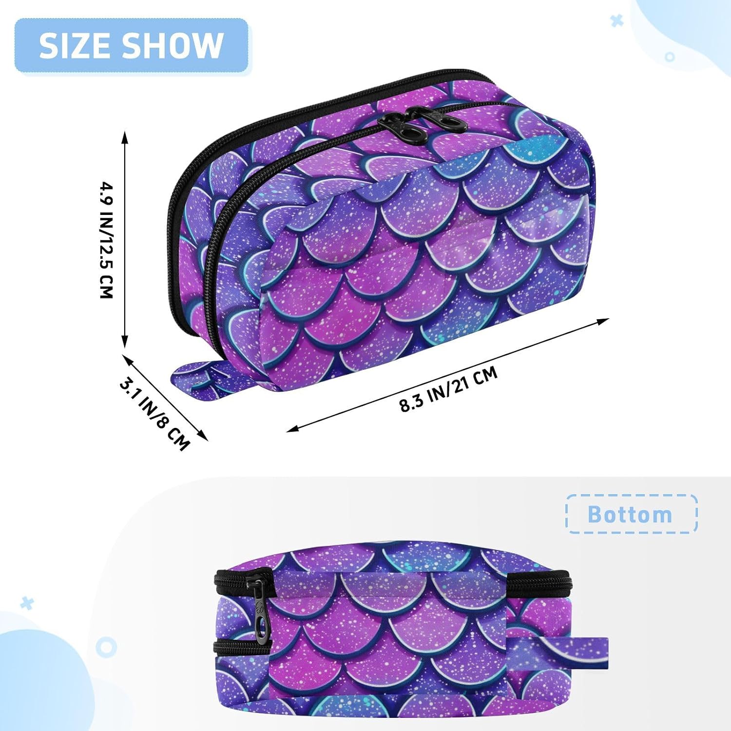 ALAZA Blue Purple Fish Scales Pattern Large Capacity Pencil Case, Aesthetic Stationery Organizer Bag with Clear PVC Window, High Capacity Pen Pouch with Dividers for School Office Travel image 3