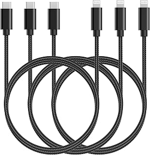 USB C to Lightning Cable, Elktry 3Pack iPhone Charger Cable 10Ft 6Ft 3Ft [MFi Certified] Lightning Cable Premium Nylon Braid Fast Charging Cord Compatible with iPhone 14 13 12 11 Pro XS iPad AirPods, Black