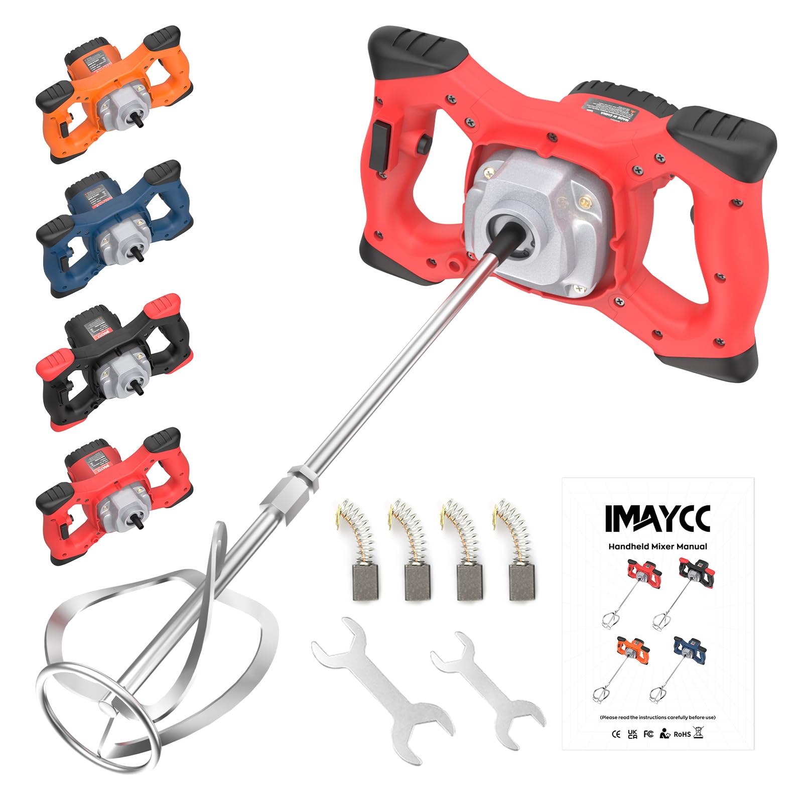 IMAYCC New Portable Concrete Cement Mixer, 2100W Electric Paddle Mixer Adjustable 6 Speed Handheld Plaster Grout Paint Thinset Mortar Paddle Mixer,Ideal for Mixing Feed, Plaster, Paint,etc(Bright red)