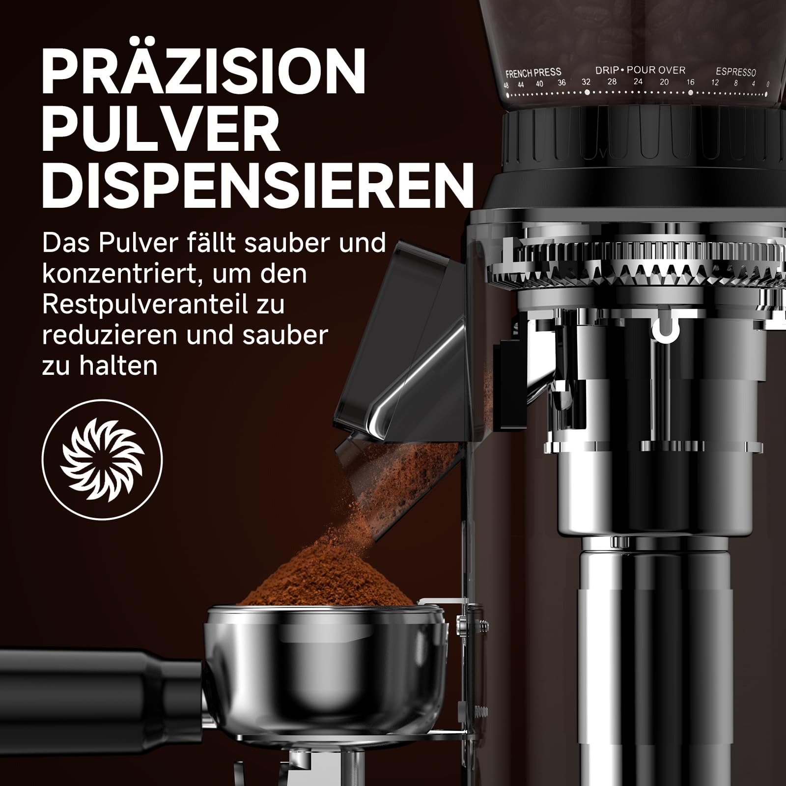 AMZCHEF Kaffeemühle Elektrisch mit 48 Mahlgraden, Antistatik-System, Touchpanel，300g Bohnenbehälter, Edelstahlgehäuse, Kegelmahlwerk für Espresso, Filterkaffee