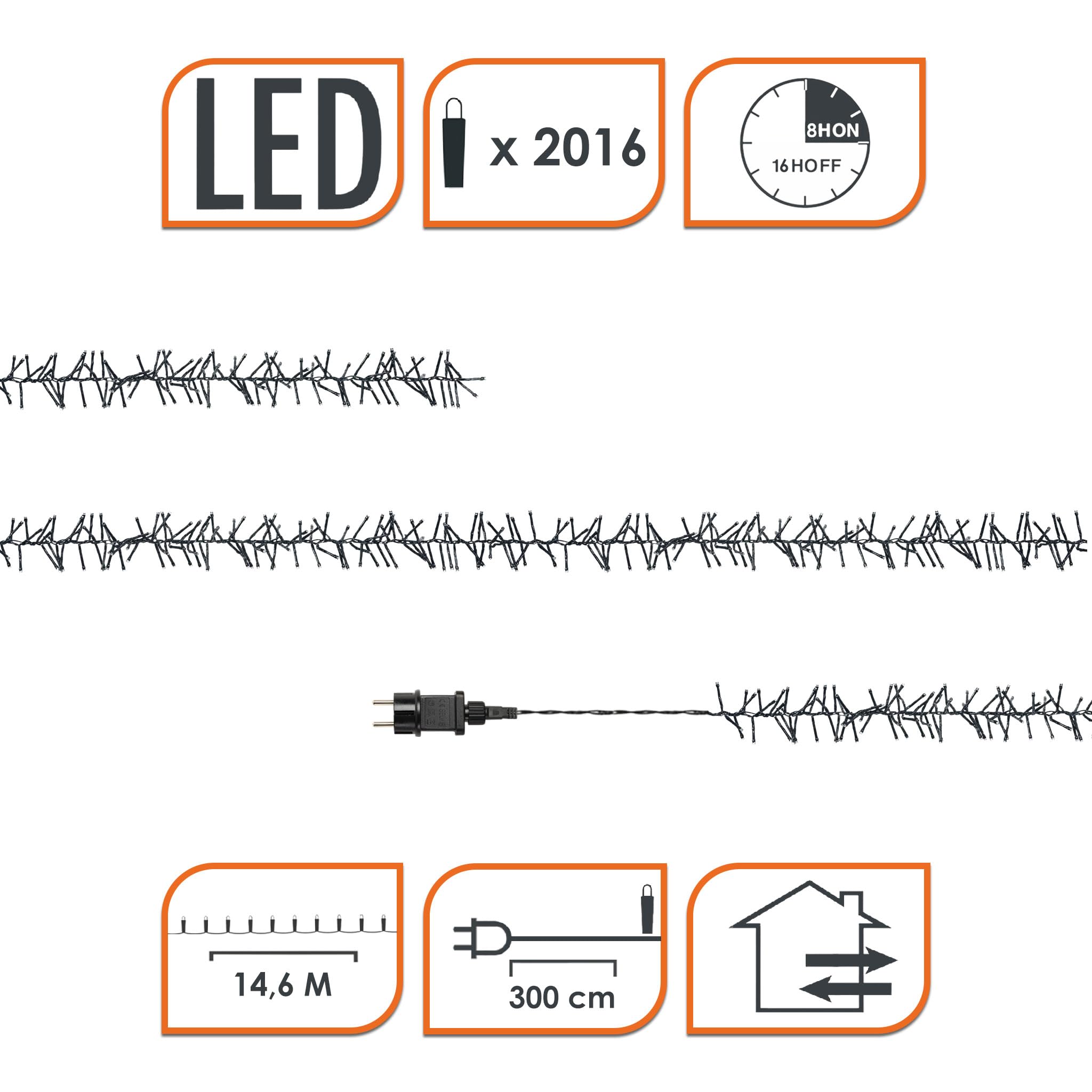 Guirlande lumineuse LED 2016 - Blanc froid - 11 m - Avec 8 fonctions et puce de mémoire - Pour intérieur, extérieur et décoration noel - Blanc froid (LED 2016 / 14,6 m)