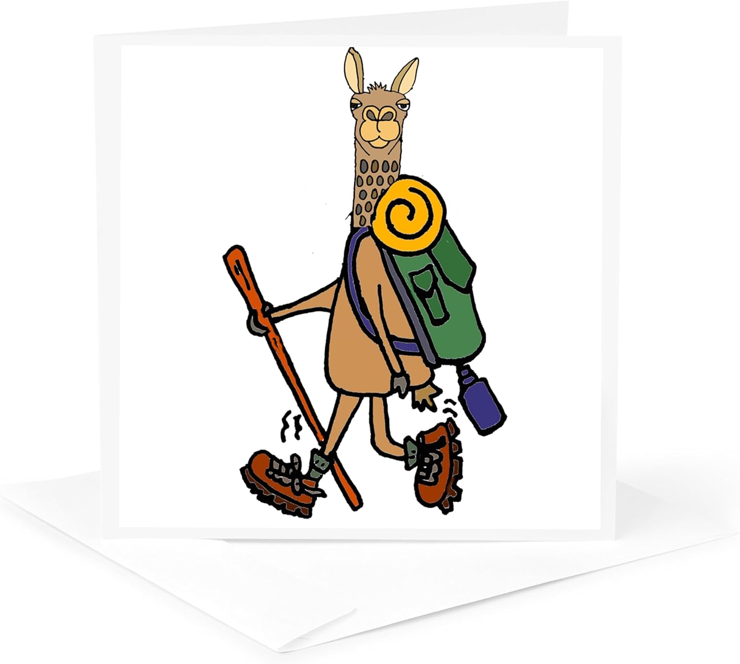 Greeting Card - Funny Cute Llama Hiking and Camping - Sports and Hobbies