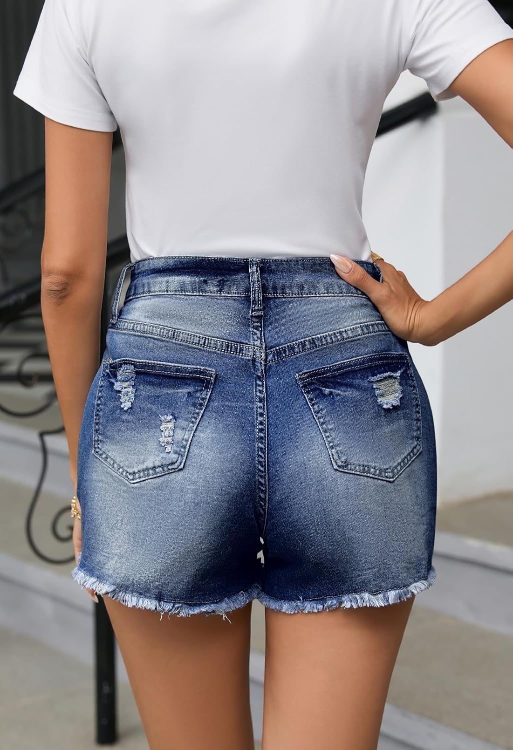 Pink Queen Women's High Waisted Denim Shorts Casual Ripped Summer Hot Short Jeans Frayed Distressed Jeans Shorts with Pockets - Image 7