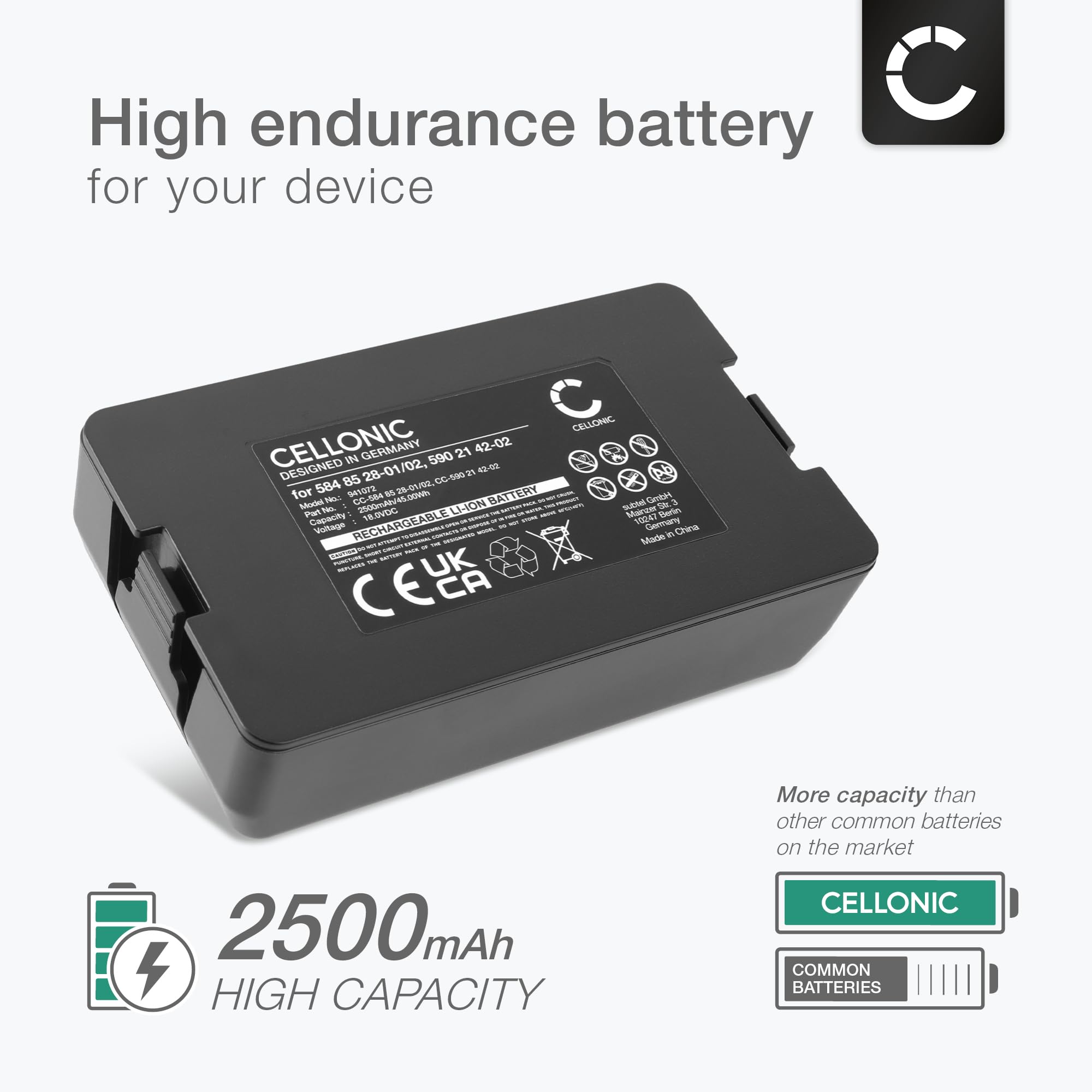 CELLONIC 1x Batteria per Giardino Compatibile con Husqvarna Automower Limited Edition 2020, Compatibile con Gardena Sileno Minimo 250, Sileno Life 750, Husqvarna 584 84 28-02 – (2500mAh, 18V)