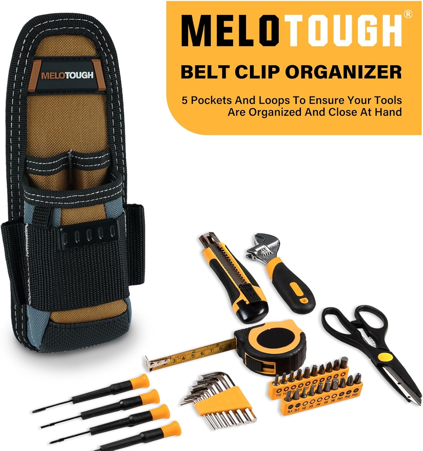 MELOTOUGH Small Tool Pouch with Belt Clip Technician's Clip on Tool Pouch,Pocket Tool Belt Pouch Holster Mini Electrican Tool Holder with Sanp Clip (2PACK) - Image 2