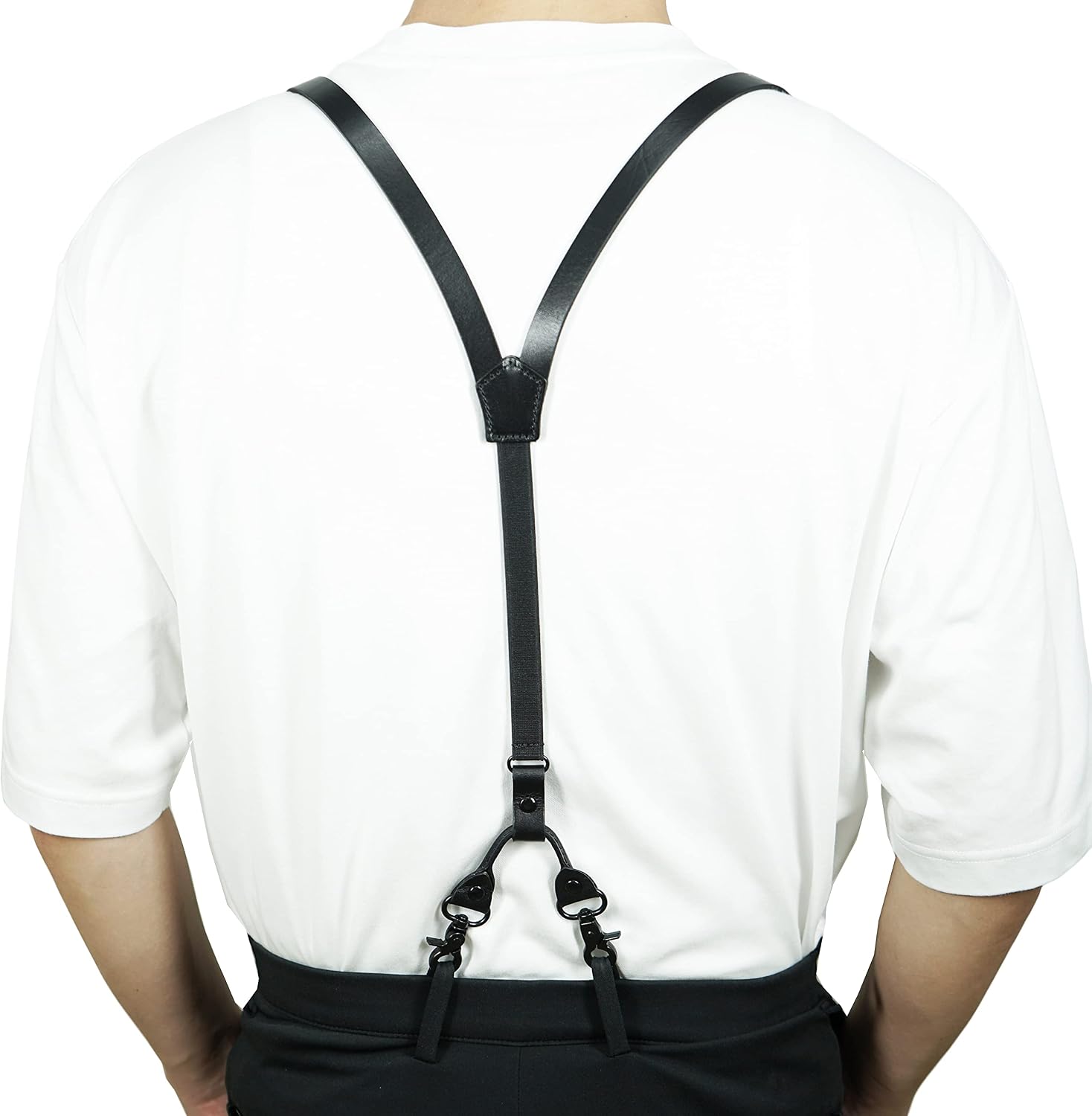 Thin Leather suspender Y Shape Design Adjustable Suspender with 4 Snap Hooks Groomsmen Gift Wedding Suspender
