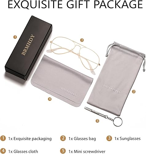 Miniatura 6 de Gafas de aviador clásicas para mujeres y hombres, marco de metal retro, lentes transparentes sin receta, 2.283 in