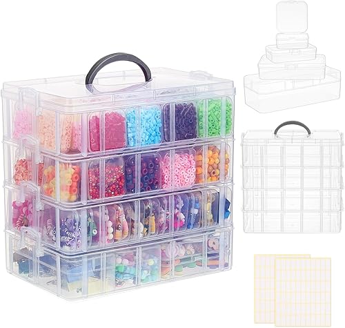 Miniatura 9 de SGHUO Caja de almacenamiento apilable de 3 niveles con divisores - 30 compartimentos, organizadores de cuentas para almacenamiento de manualidades