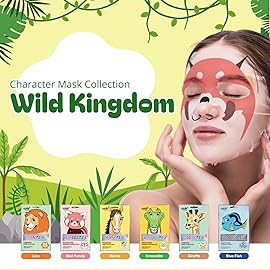 Epielle Character Face Mask Wild Kingdom 6 Pack, Fun & Effective Korean Skin Care, Spa Party Favors, Stocking Stuffers, Birthday Gifts for Women, Self Care Gifts