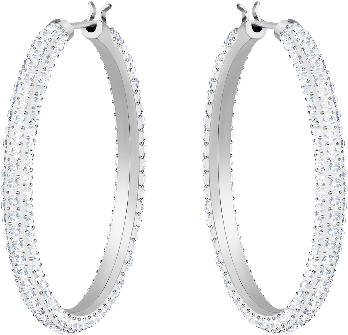 Swarovski Crystal Stone Rhodium-Plated Hoop Earrings