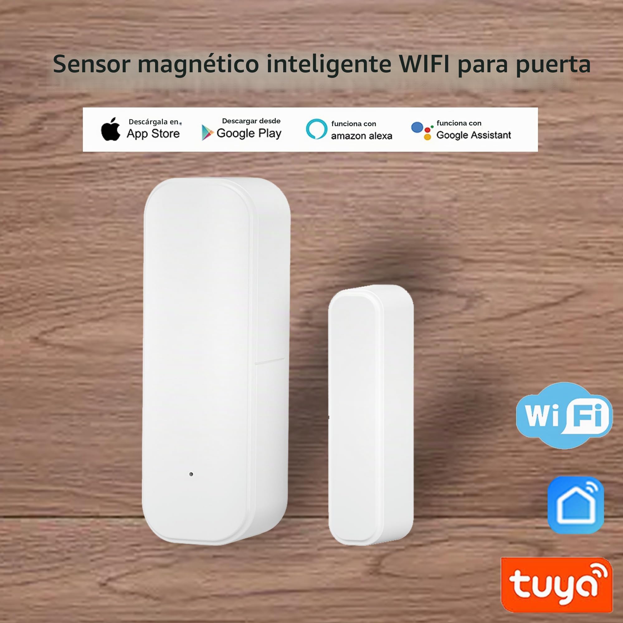 Sensor de puerta WiFi, sensor de ventana de puerta inteligente Tuya, sensor de ventana inalámbrico en tiempo real compatible con Alexa Google, sensor de contacto abierto de puerta (paquete de 4)