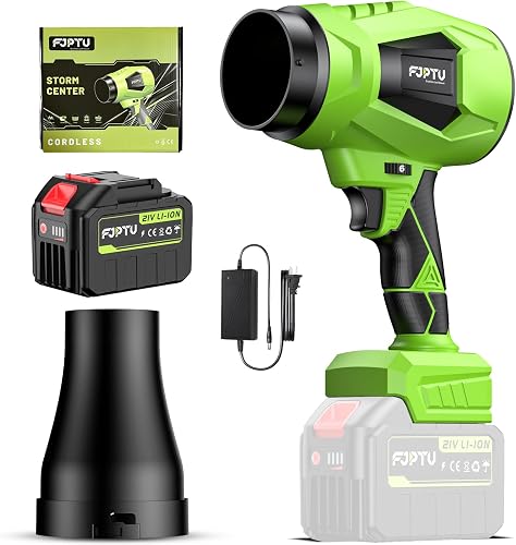Leaf Blower Cordless 1000,000 RPM Handheld Lightweight Patio Cleaning Turbo Jet Blower Set Adjustable and Lockable Wind Speed Design with Battery and Charger Blowing Leaves and Dust Car Dryer(Green)