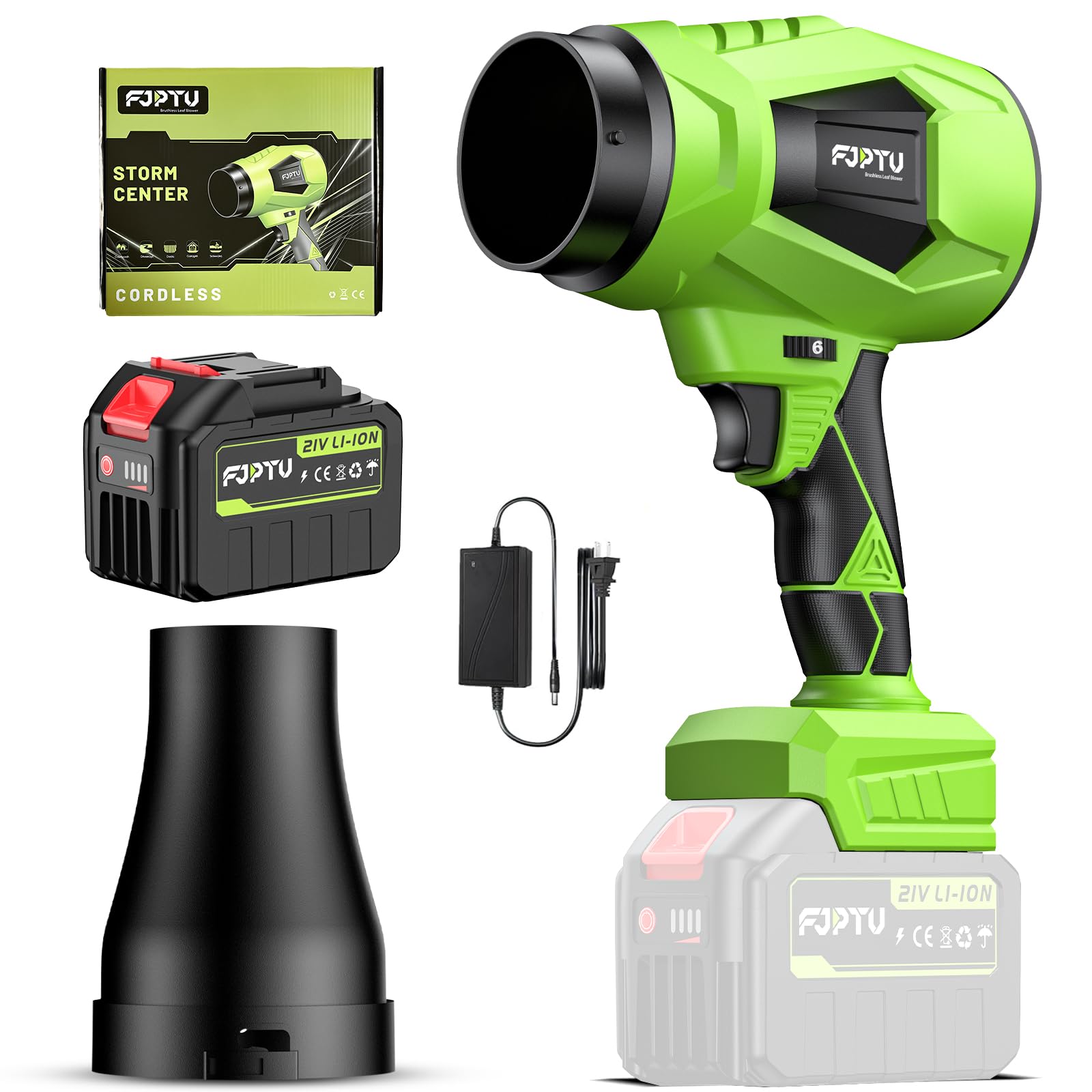 Leaf Blower Cordless 1000,000 RPM Handheld Lightweight Patio Cleaning Turbo Jet Blower Set Adjustable and Lockable Wind Speed Design with Battery and Charger Blowing Leaves and Dust Car Dryer(Green)