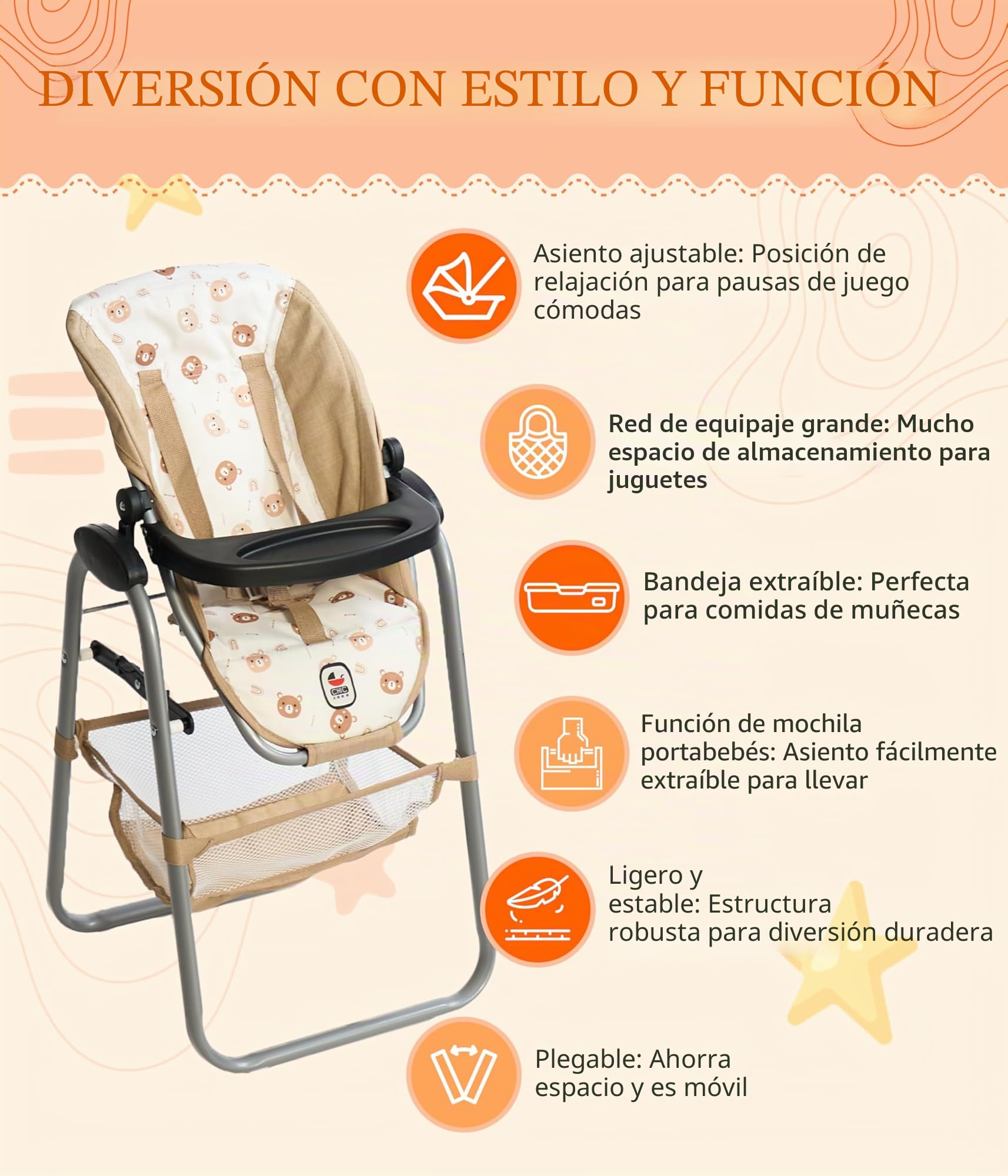 Bayer Chic 2000 - Trona para muñecas para niños de 3 a 8 años, Trona para muñecas, Muebles de muñecas, Accesorios para muñecas, Ositos Beige
