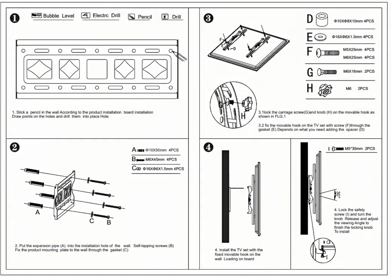 Universal Tilting TV Wall Mount for 26-65 inch LED LCD PDP Screen TV, Supports Up to 132 lbs and VESA 400x400mm, Adjustable Tilt, Space-Saving Low Profile Design