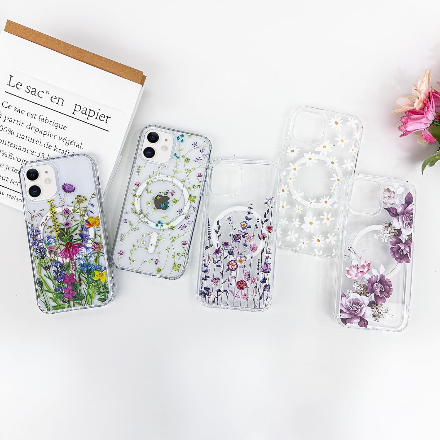 for iPhone 11 Case [Compatible with Magsafe], Cute Flower Girls Women Clear Case Silicone Shockproof Protective Cover with Pretty Floral Pattern for iPhone 11 6.1'',Blue - Image 7