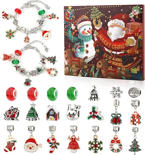 Juego de 24 pulseras de calendario de Adviento de Navidad para Navidad, calendario de Adviento de cuenta regresiva, calendario de Adviento de