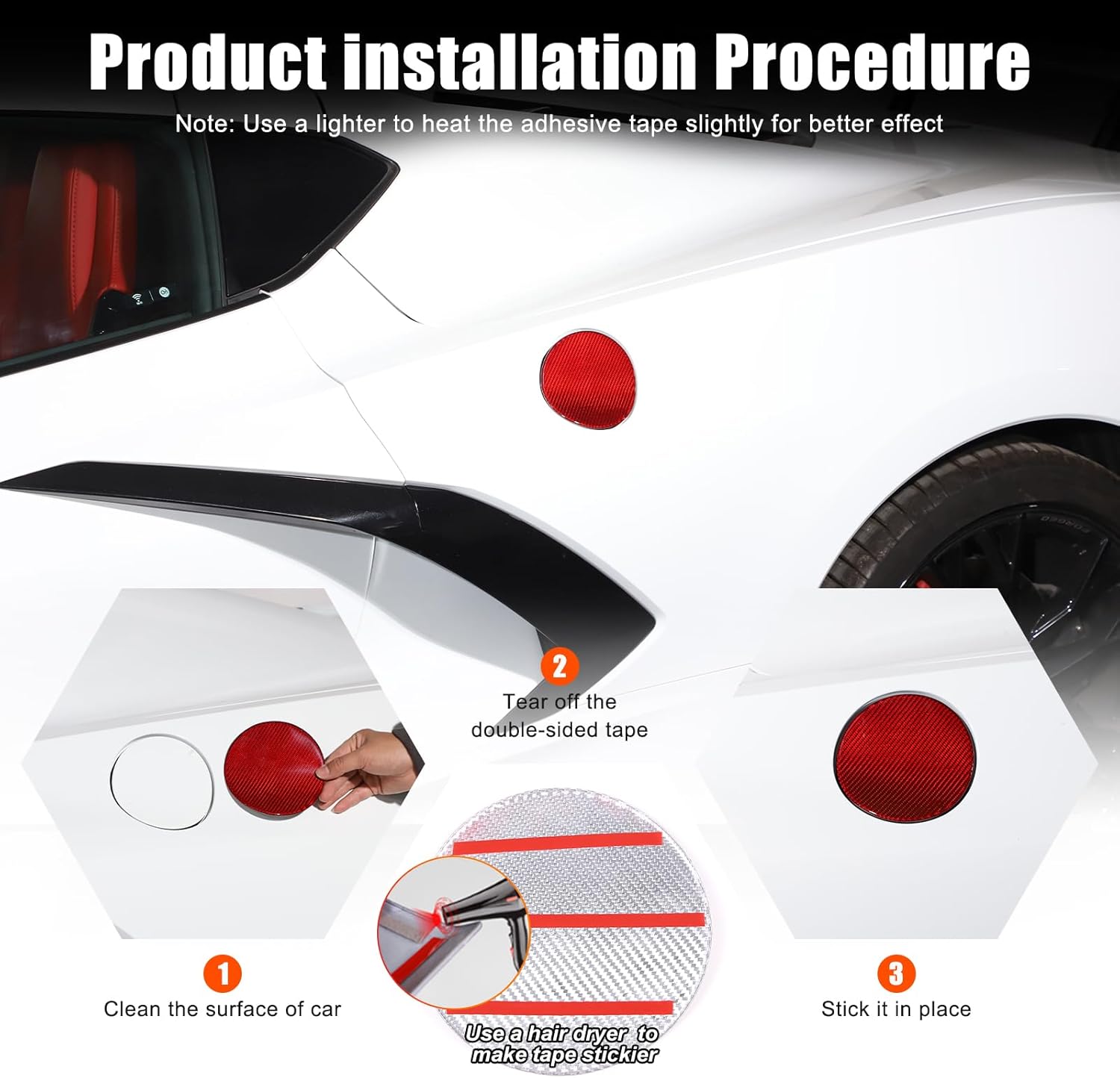 Car Fuel Tank Gas Door Cover Trim for Corvette C8 2020-2024 Real Carbon Fiber Oil Gas Cap Exterior Accessories Decoration Sticker (Red Style, Standard)
