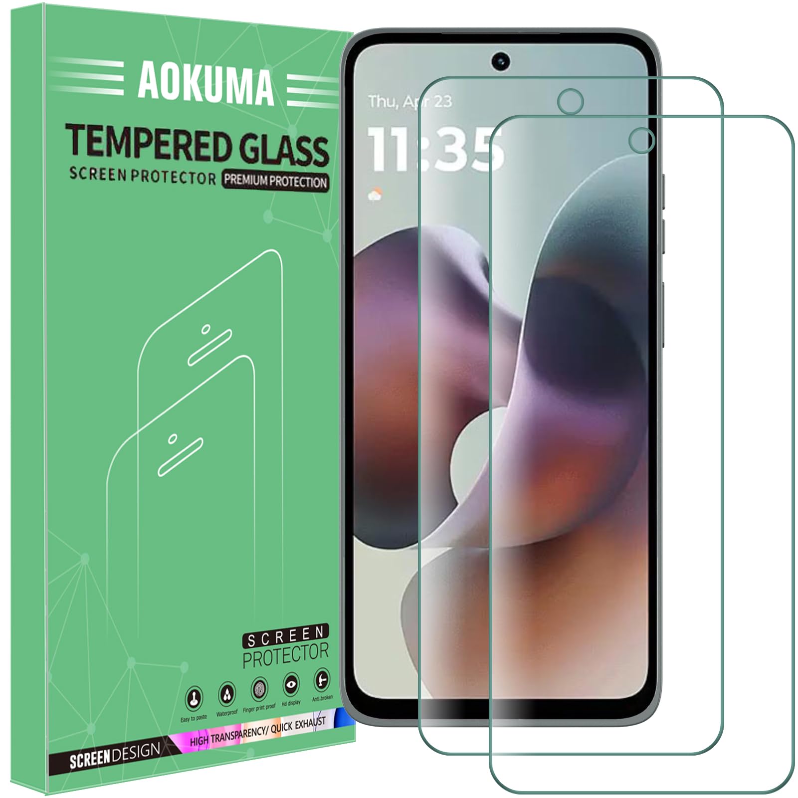 AOKUMA Szkło hartowane Motorola Moto G56, zestaw 2 sztuk, osłona ekranu, wyjątkowo odporna na zarysowania, wysoka rozdzielczość, łatwy montaż