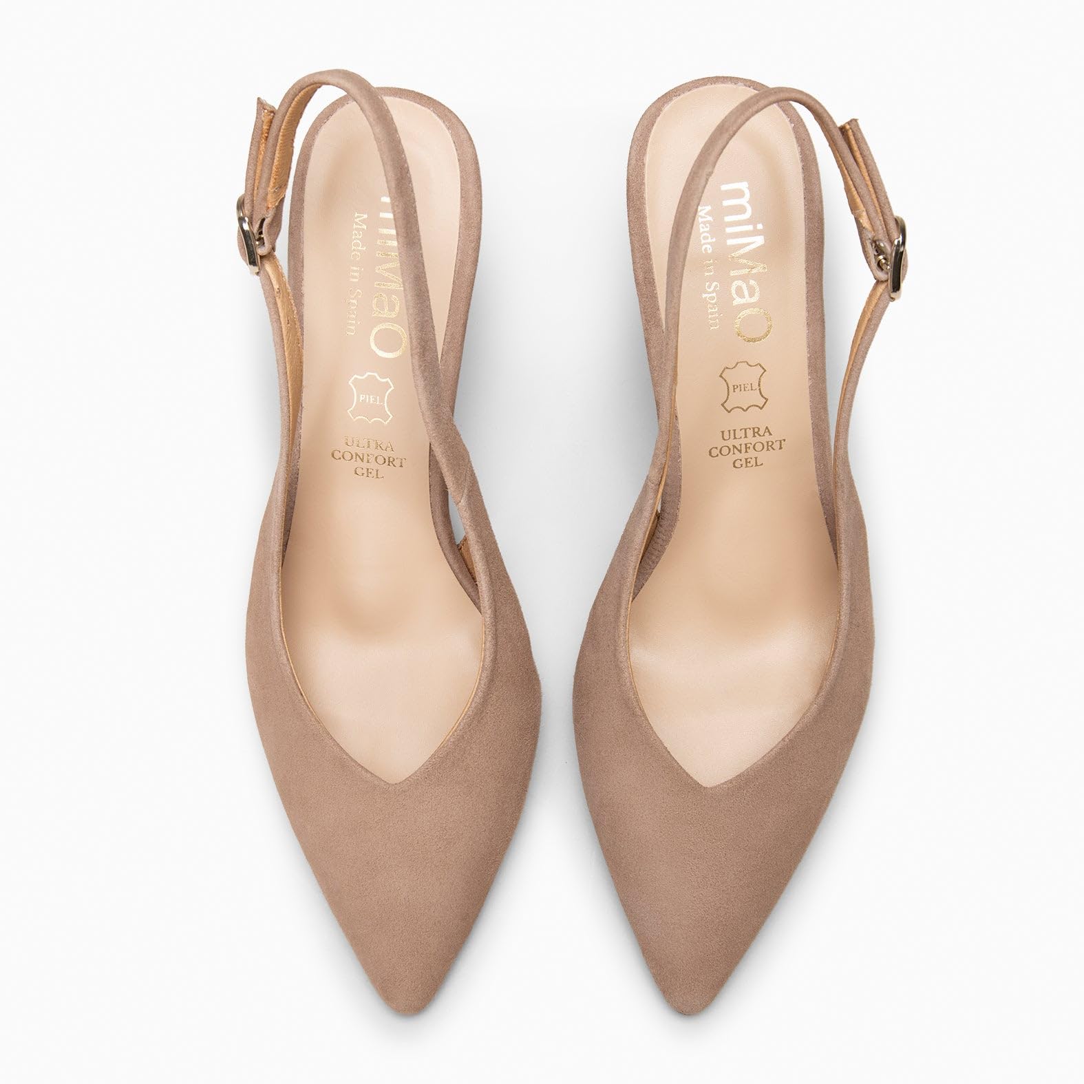 miMaO. Zapatos de Vestir de tacón Alto con Plantilla de Gel. Piel de Ante. Hecho en España