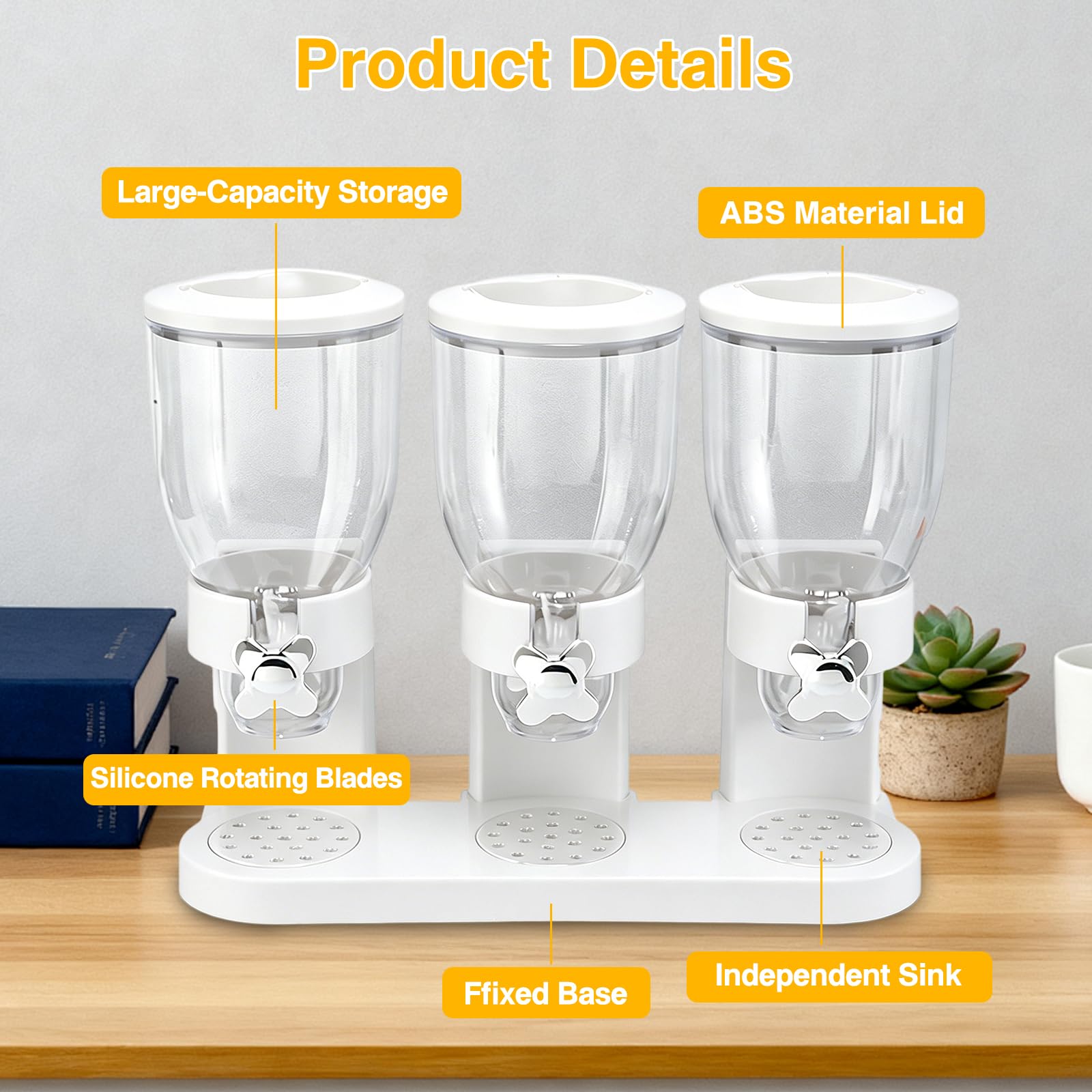 FARYODI Distributeur de céréales Countertop 2 l, distributeur alimentaire en plastique, distributeur de céréales et distributeur de cornflakes, idéal pour les bonbons, les boîtes de conservation (3)